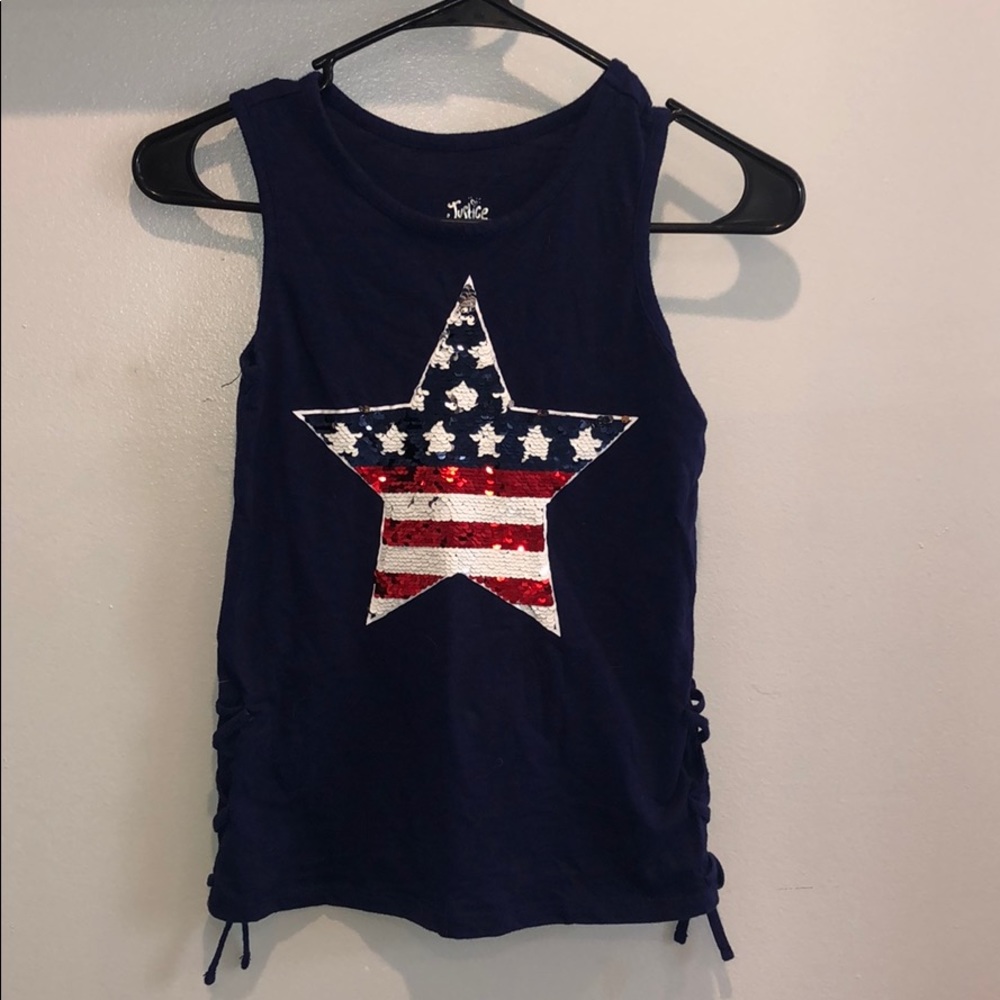 Girls Justice star flip American flag shirt